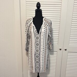 Blue Rain Women's Tribal Print Tunic - White and Brown